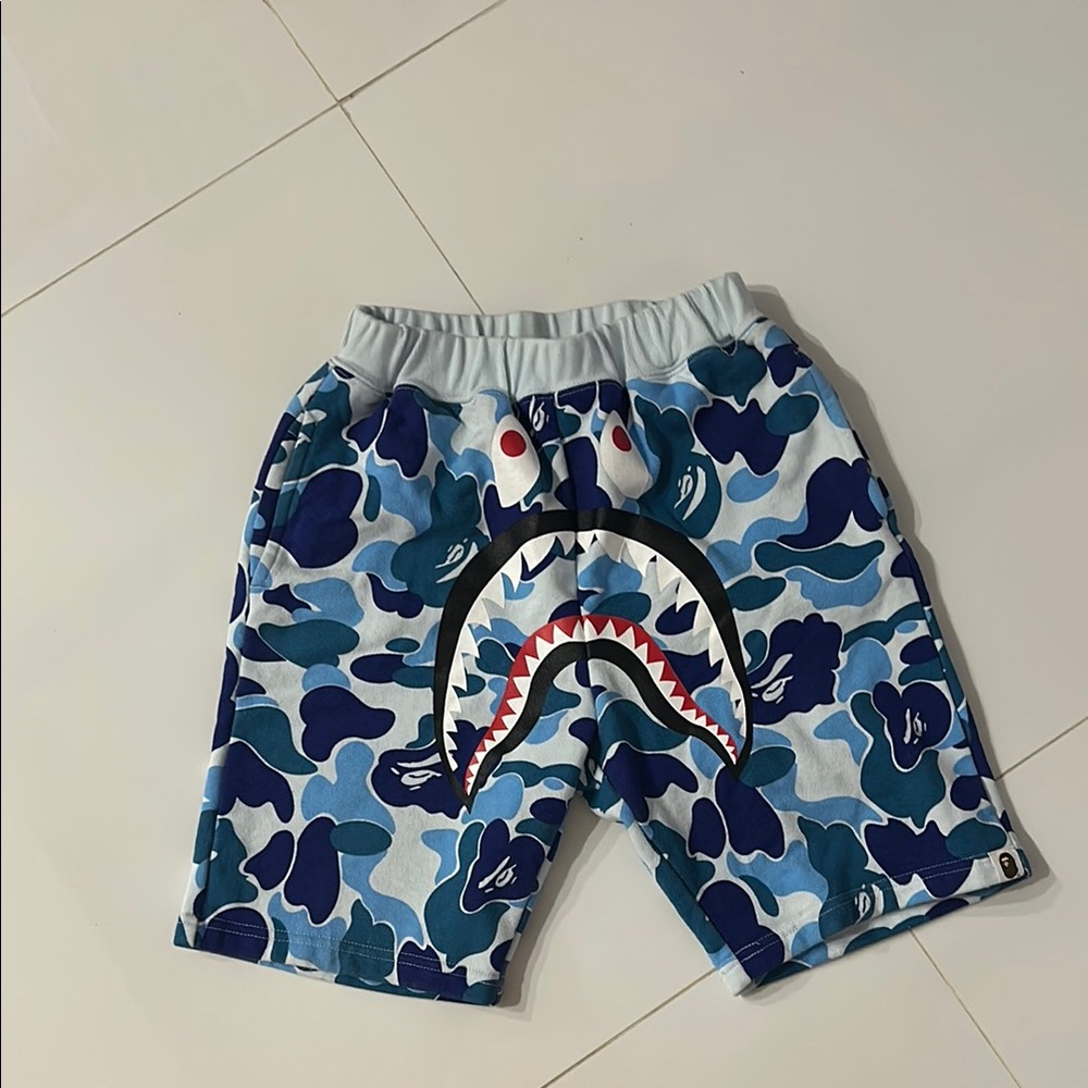 Blue Camouflage Shark Print Kids Shorts